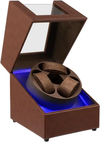 Vista 10 de J&T Technology Enrollador de reloj para relojes automáticos, enrollador automático de reloj con luz LED, caja de reloj giratoria con motor