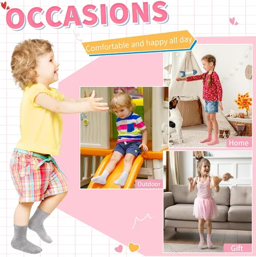 Vista 5 de Tphon Calcetines para niños pequeños, calcetines antideslizantes para niños y niñas, 12 pares de calcetines para niños de 6 meses a 10 años