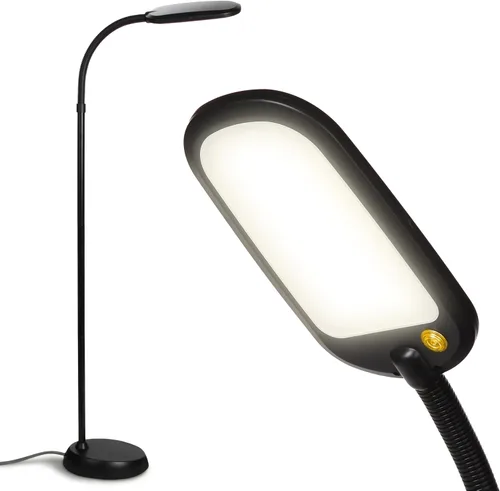 Vista 12 de Brightech Litespan - Lámpara de pie LED delgada, luz de lectura moderna sobre silla para salas de estar y oficinas, alta con cuello de cisne Madera