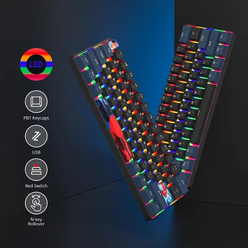Vista 2 de Teclado mecánico 60% para juegos con interruptor rojo lineal, 60% con cable, ultra compacto, mini teclado arcoíris con teclas PBT para Ps4Ps5Xbox