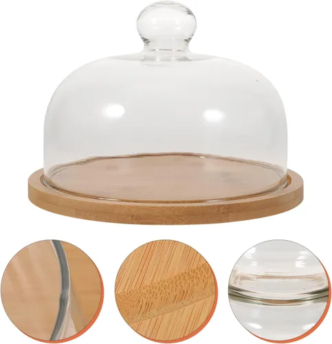 Vista 8 de DOITOOL Cúpula de vidrio con base de madera, soporte de vidrio para tartas, cúpula de cristal, cubierta de tarro de cristal transparente para postre
