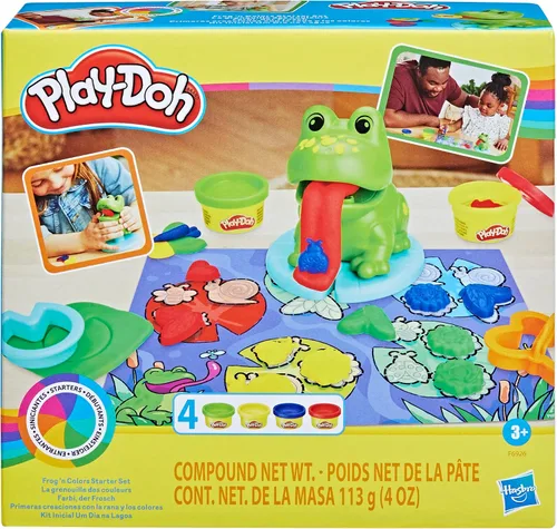 Vista 2 de Play-Doh Frog 'n Colors - Juego de iniciación con tapete de juego, juguetes preescolares para niñas y niños de 3 años en adelante, juguete de rana