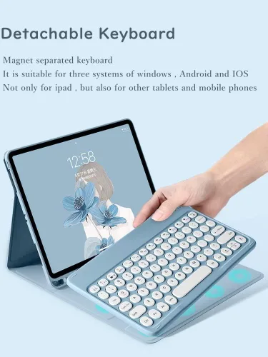 Vista 4 de Funda de teclado para Fire HD 10 Plus/HD 10 (solo para 11ª generación, versión 2021) Linda funda de teclado de color de clave redonda inalámbrica