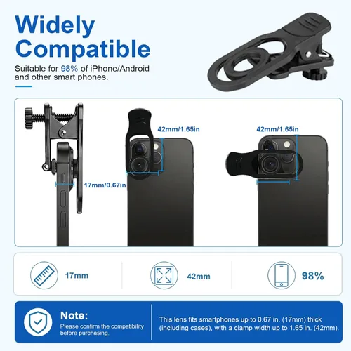 Vista 4 de Lente de zoom teleobjetivo 28X con trípode para iPhone Samsung Android Cámara, HD telescopio monocular con clip para luna, conciertos, vida