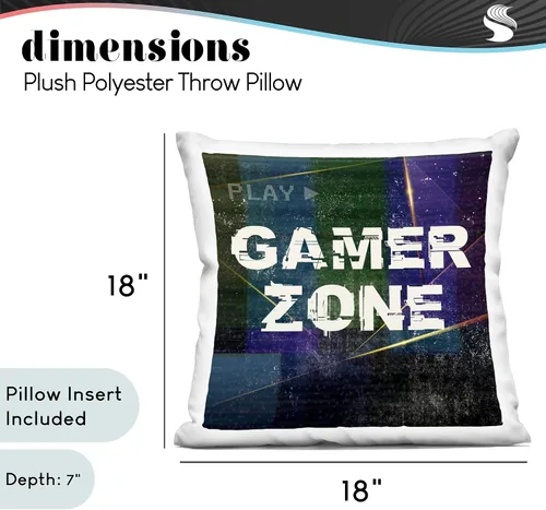 Vista 4 de Stupell Industries Gamer Zone Cyber Phrase Design by Elephant Stock - Almohada (18 x 18 pulgadas), color negro