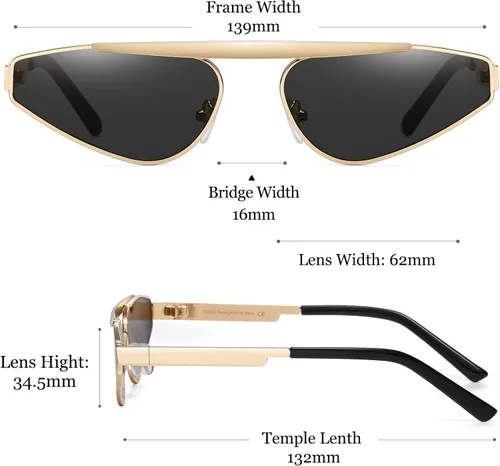 Vista 2 de SHES SH1038 - Gafas de sol pequeñas con diseño de ojo de gato para mujer, con tonos estrechos de moda, estilo Y2K