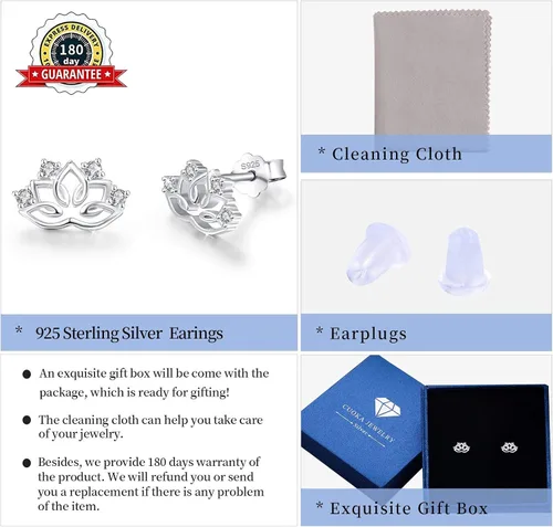 Vista 6 de Aretes de plata de ley 925 con diseño de loto, hipoalergénicos para orejas sensibles, joyería de flor de loto, regalo para el día de la madre