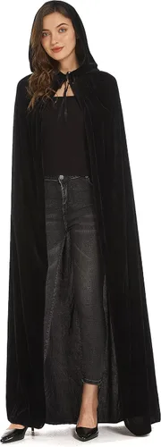 Vista 4 de Diffly Capa de terciopelo de 59 pulgadas con capucha unisex de Halloween para diablo bruja mago Halloween Navidad Cosplay