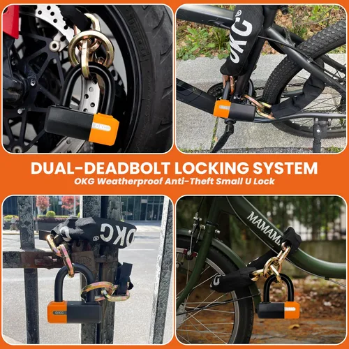 Vista 7 de OKG Cerradura en U pequeña resistente – Grillete en U de acero de aleación de manganeso anticorte de 0.709 in Cerradura antirrobo de motocicleta