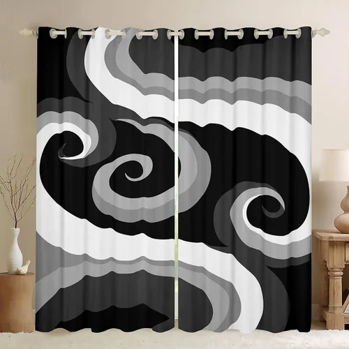 Vista 11 de Cortinas geométricas a rayas para dormitorio, niños, arte abstracto retro, rectangular, cortinas de oscurecimiento rectangulares para mujeres