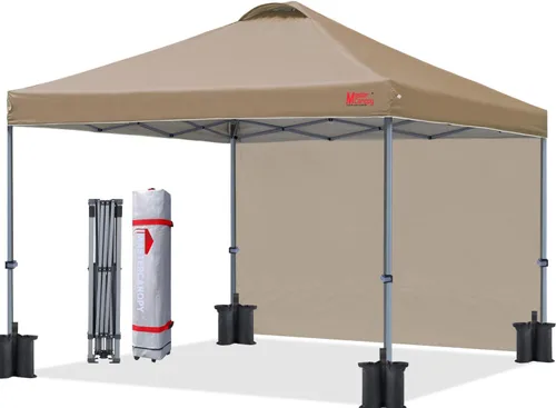 Vista 33 de MASTERCANOPY - Toldo desplegable duradero con 1 pared lateral (6.6 x 6.6 pies, caqui)