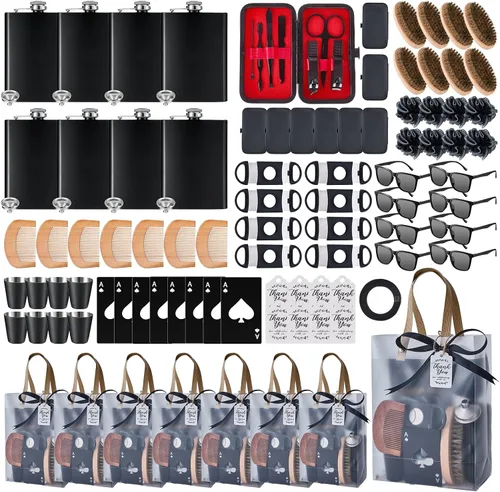 Vista 11 de Juego de 74 premios para baby shower para hombres, 6 juegos con frasco de cadera de acero inoxidable con embudo y abridor de botellas, kit