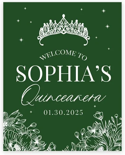 Vista 16 de Andaz Press Letrero de bienvenida de quinceañera grande personalizado, Art Deco Bienvenidos de 16 x 20 pulgadas, lienzo premontado para fotos