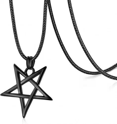 Vista 11 de TempBeau Collar con colgante de pentagrama satánico Baphomet, joyería Negro