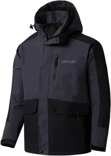 Vista 2 de KAWAGARBO Chaqueta impermeable resistente al viento transpirable para hombre, para pesca, senderismo, caza