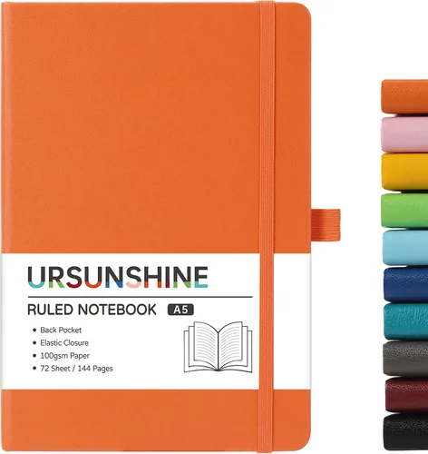 Vista 15 de Cuaderno punteado, diario, 5.3 x 8.26 pulgadas, tapa dura, prémium, papel grueso, doble espiral, bandas, cuero negro sintético, lazo para bolígrafo
