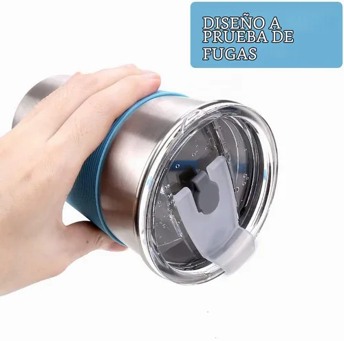 Vista 3 de Vaso de agua con tapas, paquete de 6 vasos de acero inoxidable a prueba de derrames, reutilizable, apilable, de 16 onzas, con tapas, para niños