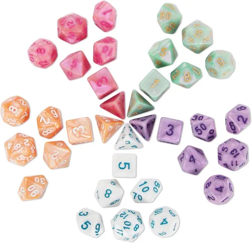 Vista 5 de DND Dice, 5 x 7 juegos (35 piezas) de dados de poliedro para Dungeons & Dragons RPG MTG DND juego de mesa con 1 bolsa gratis