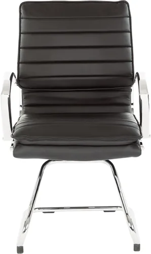 Vista 5 de Office Star SPX - Silla de invitados de piel sintética con respaldo medio con brazos de bucle y base cromada, color negro