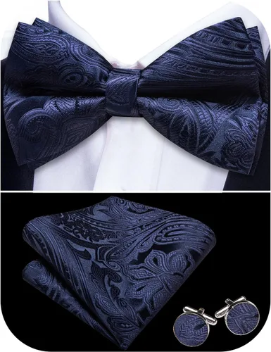 Vista 38 de Barry.Wang Pajarita de Rayas Paisley para Hombre de Seda Preatada Pañuelo de Bolsillo Gemelos Juego Formal Boda Fiesta Graduación