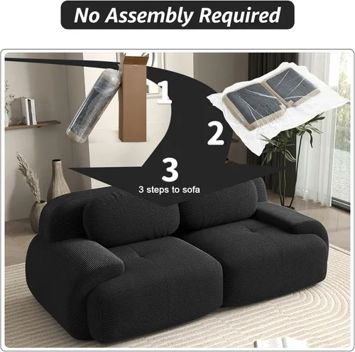 Vista 8 de Sofá biplaza moderno de 80 pulgadas para sala de estar, sofá de pana en forma de nube con asiento profundo, sofá modular negro, sofás de dos plazas