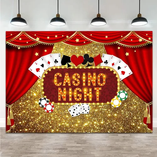 Vista 9 de Telones de fondo de fotografía Bokeh con purpurina dorada de Las Vegas, 5 x 3 pies, vinilo de casino, dados de póquer nocturno, cortinas rojas