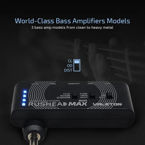Vista 2 de Valeton Rushead Max - Amplificador de bolsillo portátil para bajo, cargador USB, multiefectos