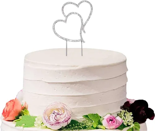 Vista 3 de Decoración para tartas en forma de corazón, aleación de cristal, diamantes de imitación, decoración de pastel de corazón para boda, cumpleaños, día