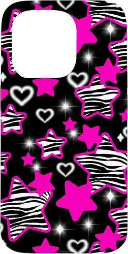 Vista 14 de Carcasa para iPhone 16 McBling Estética Zebra Print Stars Hearts Rosa Negro Y2K