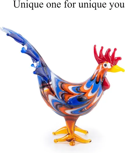Vista 5 de Mini figuras de gallo de pollo de vidrio soplado, hechas a mano, pequeño compañero lindo coleccionable para adorno de escritorio (azul oscuro)
