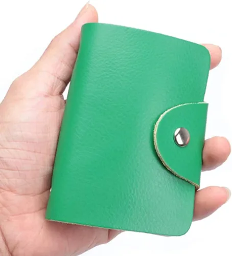 Vista 2 de Cartera para tarjetas de crédito, pequeña, de piel auténtica, 26 ranuras, para tarjetas, organizador para mujeres y hombres, Verde, Cartera