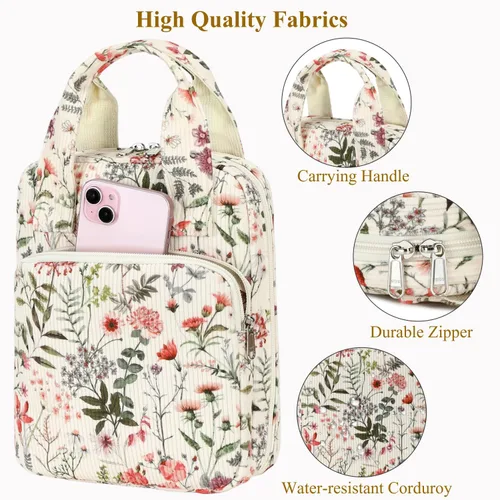 Vista 8 de DSIUE Funda para la Biblia para niños, funda de pana para llevar la Biblia, soporte para libros, bolsa con asa y bolsillos, diseño floral de retazos