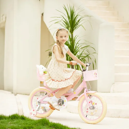Vista 4 de Bixike Girls Bike with Basket for Toddlers and Kids Aged 3-14 Years Old, 12 14 16 18 Inch with Training Wheels & Doll Seat, 20 Inch with Kickstand &