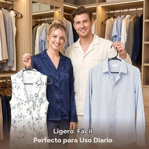 Vista 8 de HOUSE DAY Perchas de plástico negro, paquete de 30 perchas de plástico con ganchos de correa integrados, colgador delgado que ahorra espacio
