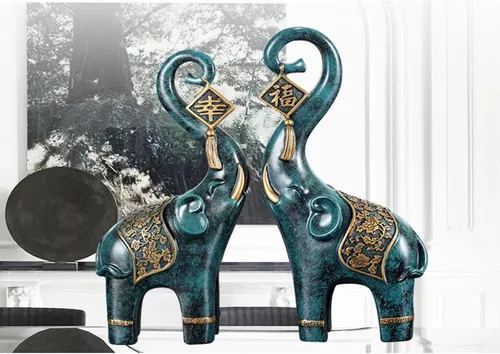 Vista 3 de Estatua de elefante de felicidad, adornos de elefante, escultura de elefante para decoración del hogar, regalo de negocios (beige)