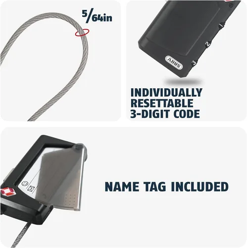 Vista 2 de ABUS 530944 Candado de cable certificado TSA 148/30 B, Negro -, Compacto