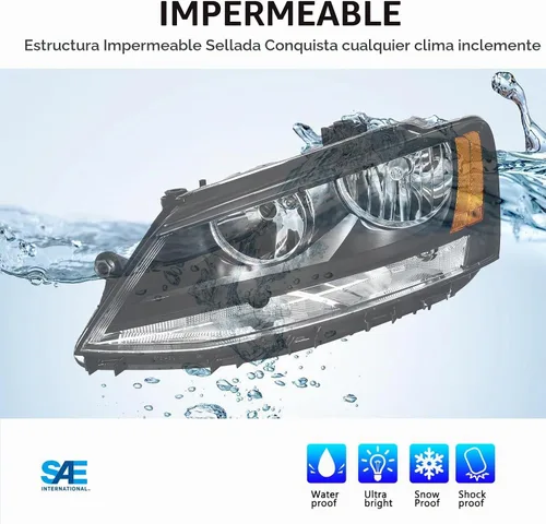 Vista 6 de Conjunto de faros delanteros compatible con Volkswagen Jetta MK6 11-18, modelo halógeno, carcasa negra, esquina ámbar