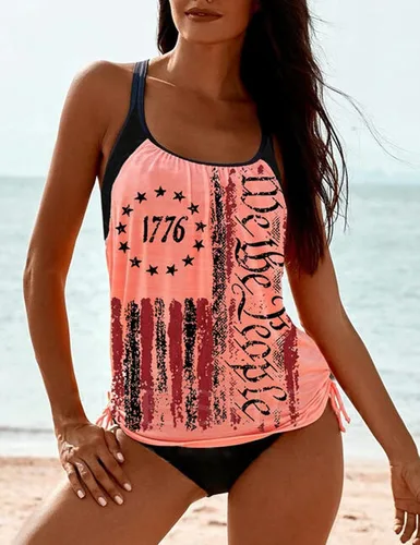 Vista 3 de SECETKET American Flag Tankini Swimsuits for Women's Two Piece We The People Women 4th of July Bathing Suits