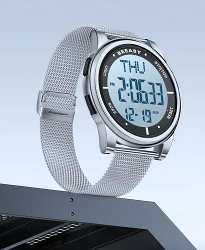 Vista 16 de Beeasy - Reloj digital de pulsera resistente al agua con cronómetro, alarma, cuenta regresiva, doble zona horaria, ultrafino, pantalla angular muy