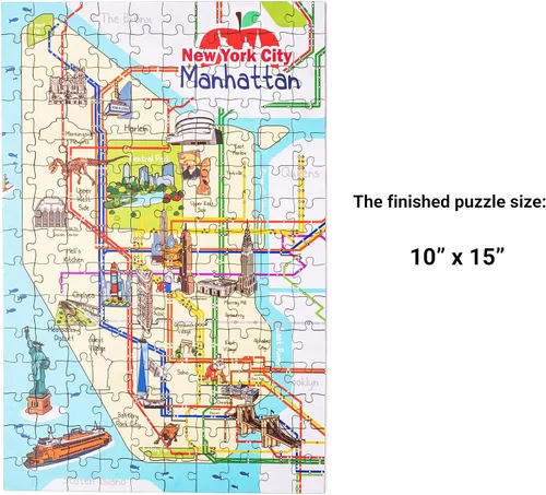 Vista 3 de New York Manhattan - Rompecabezas de madera con mapa del metro de 152 piezas, 10 x 15 pulgadas