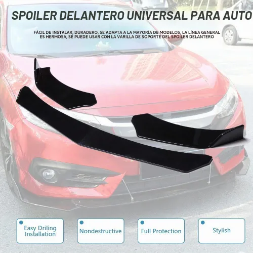 Vista 2 de DREAMIZER Alerón Universal para Labio de Parachoques Delantero con Varilla de Puntal Alerón Ala Kit de Carrocería Ancha Alerón con Varillas Esquina