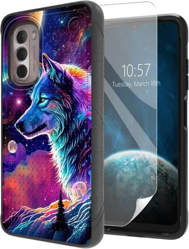 Vista 38 de Funda para Moto G Stylus 5G 2021 con protector de pantalla, a prueba de golpes, 2 en 1, parte trasera duradera de policarbonato duro texturizado