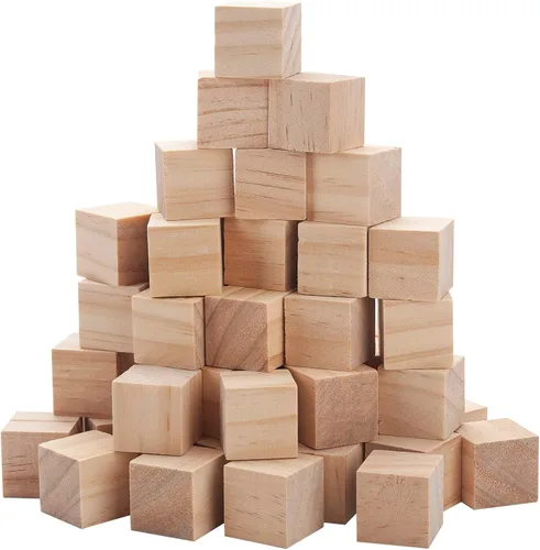 Vista 7 de Cubos de madera para manualidades de 1/2 pulgada, 200 bloques pequeños de madera en blanco para manualidades, baby shower, cuadrados lisos sin