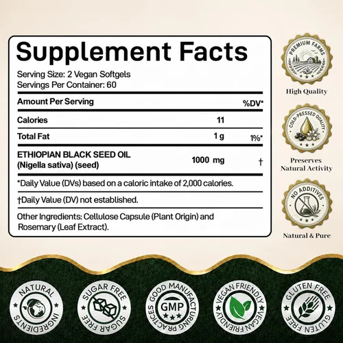 Vista 8 de Aceite de semilla negra etíope cápsulas blandas 1000 mg prensado
