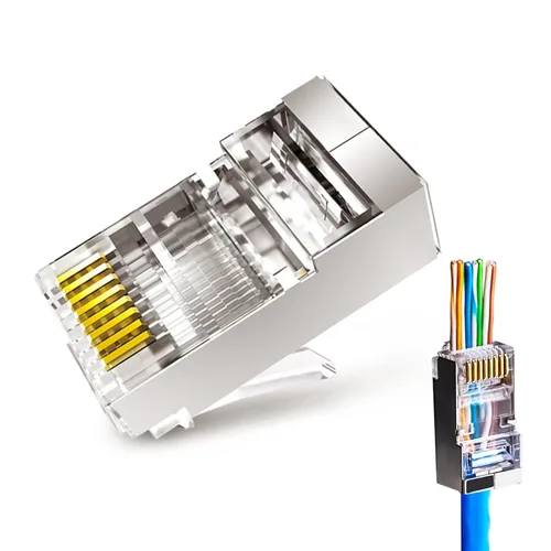 Vista 5 de EZYUMM Paquete de 20 Conectores de Paso RJ45 Blindados Cat6, Conector RJ45 Cat6a Chapado en Oro, Conector Cat6a Premium para Cable Ethernet FTP/STP