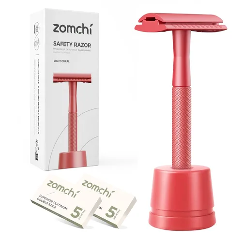 Vista 15 de ZOMCHI Maquinilla de afeitar de seguridad de doble filo para hombres y mujeres, maquinilla de afeitar de metal con 5 cuchillas de afeitar de Navaja