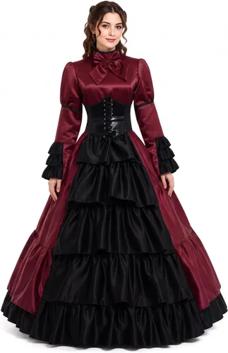 Vista 8 de GRACEART Women Gothic Victorian Rococo Dress Costumes Estilo A (satén)-negro