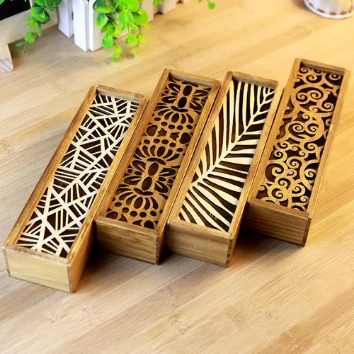 Vista 7 de Caja de madera sin acabar, caja de almacenamiento para lápices de madera, estuche vintage con funda extraíble, caja de madera con tapa