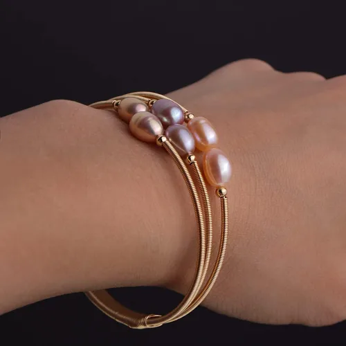 Vista 3 de Sonateomber Pulsera delicada de cadena de perlas de agua dulce de oro para mujer, con clip de papel, rosario, perla morada, con cuentas, regalo