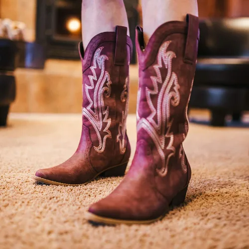 Vista 6 de HISEA - Botas vaqueras Rollda para mujer, con punta alargada y de estilo del lejano oeste